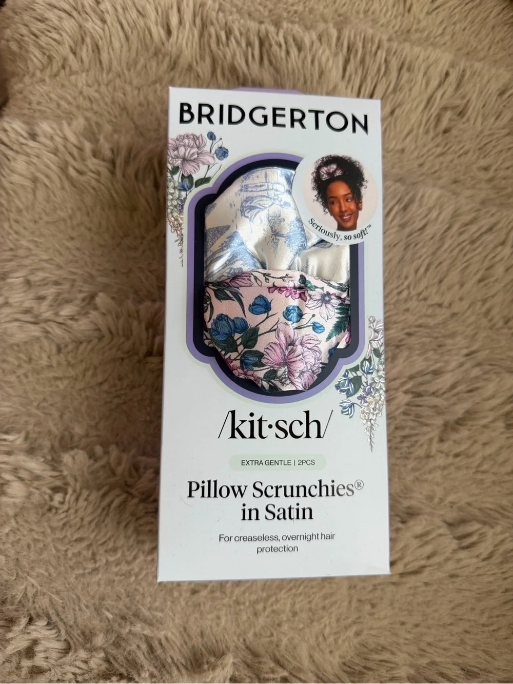 Bridgerton x Kitsch Satin Pillow Scrunchies - Floral Pink & Blue